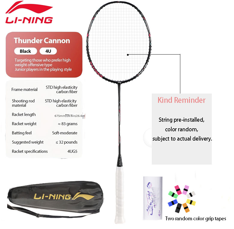 Li Ning Racket - Li-Ning Thunder Mini Cannon Vollcarbon-Badmintonschläger, ultraleicht,